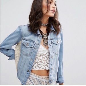 Free People Blue Jean Jacket Lace Inserts Size Small